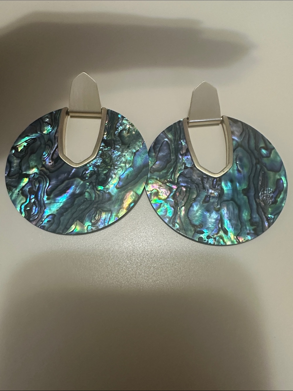 Sendra Iridescent Abalone Disc Drop Earrings - Green Blue Purple